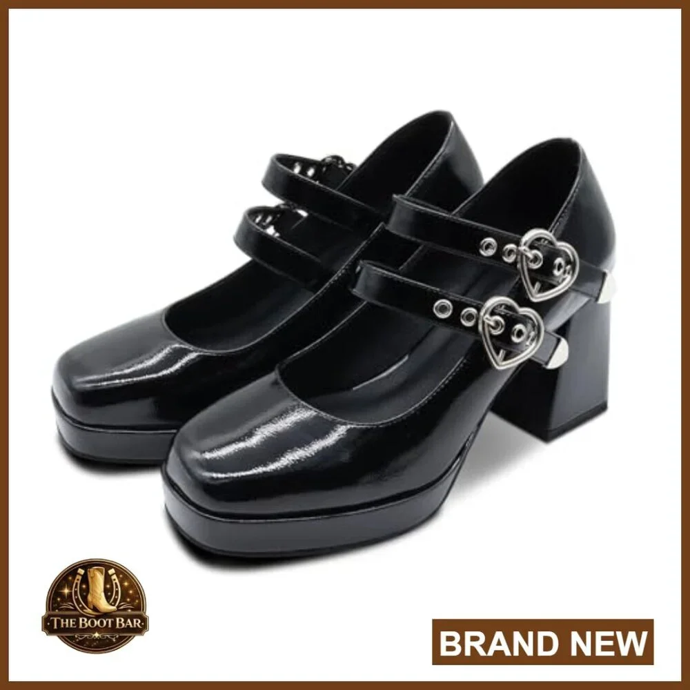 Platform Mary Jane Pumps with Chunky Block Heels and Straps
